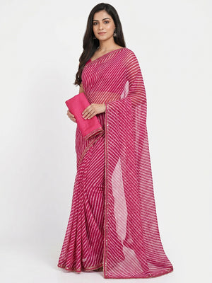 Pink Printed Georgette Saree With Sequins Border - Image 1