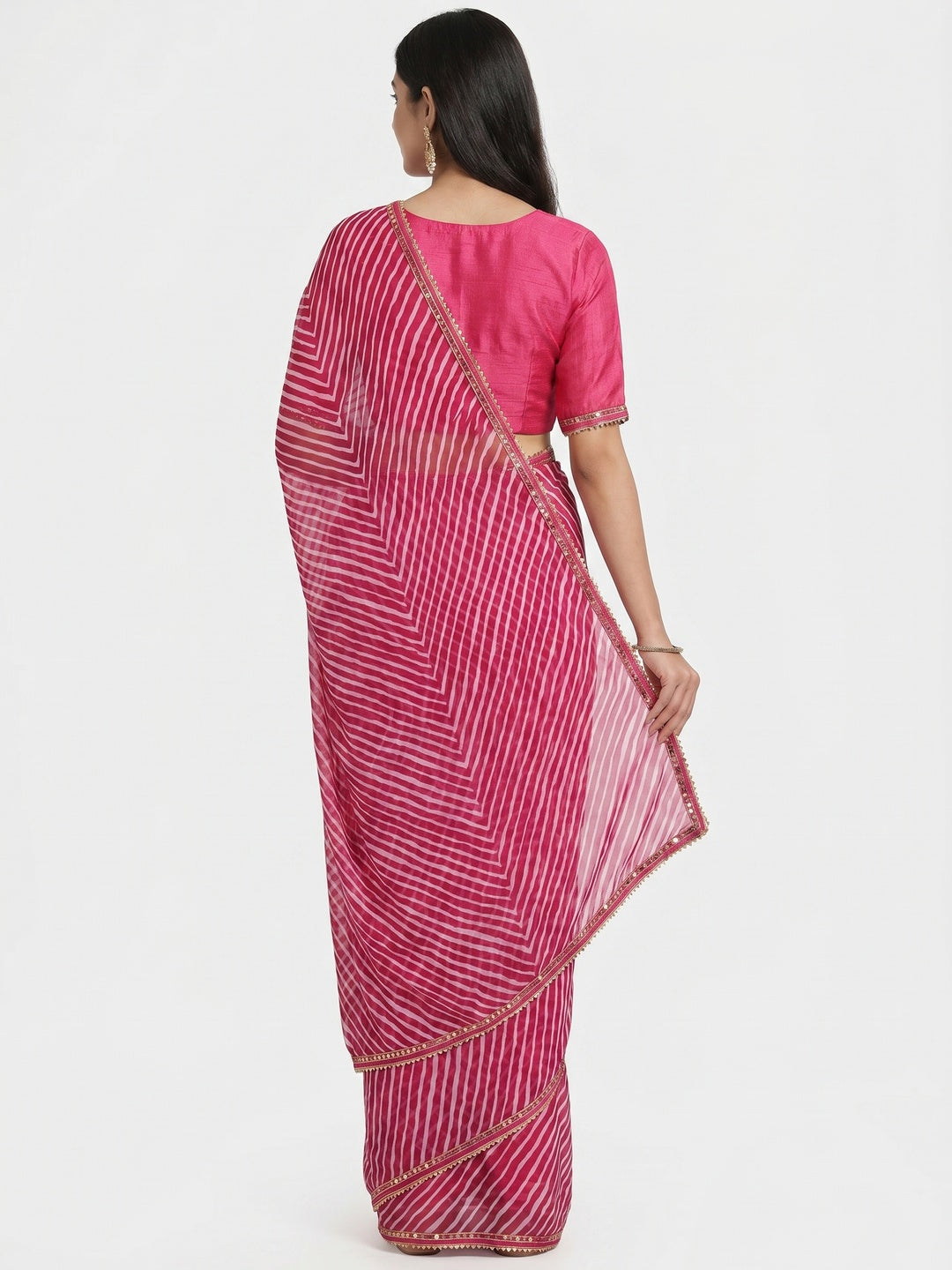 Pink Printed Georgette Saree With Sequins Border - Image 3