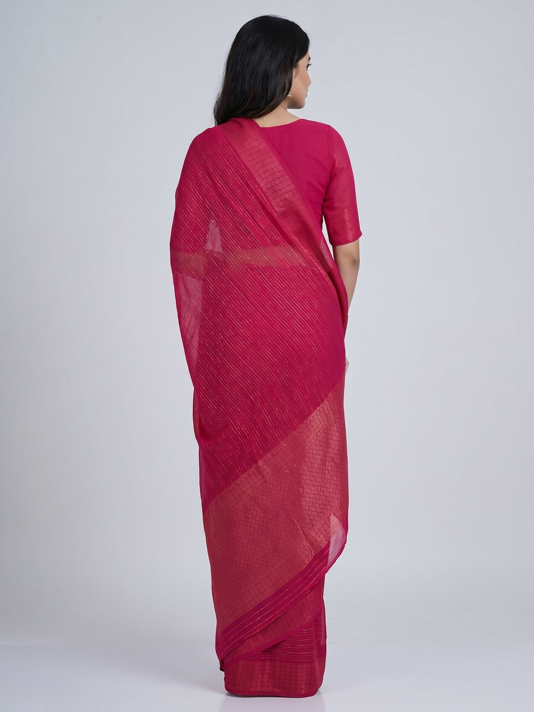 Rani Pink Zari Woven Georgette Saree - Image 2