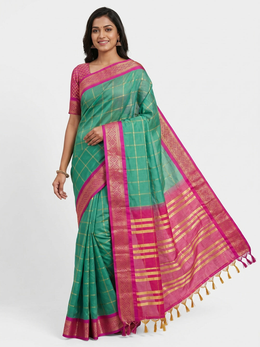Rama Green Woven Cotton Silk Saree - Image 1