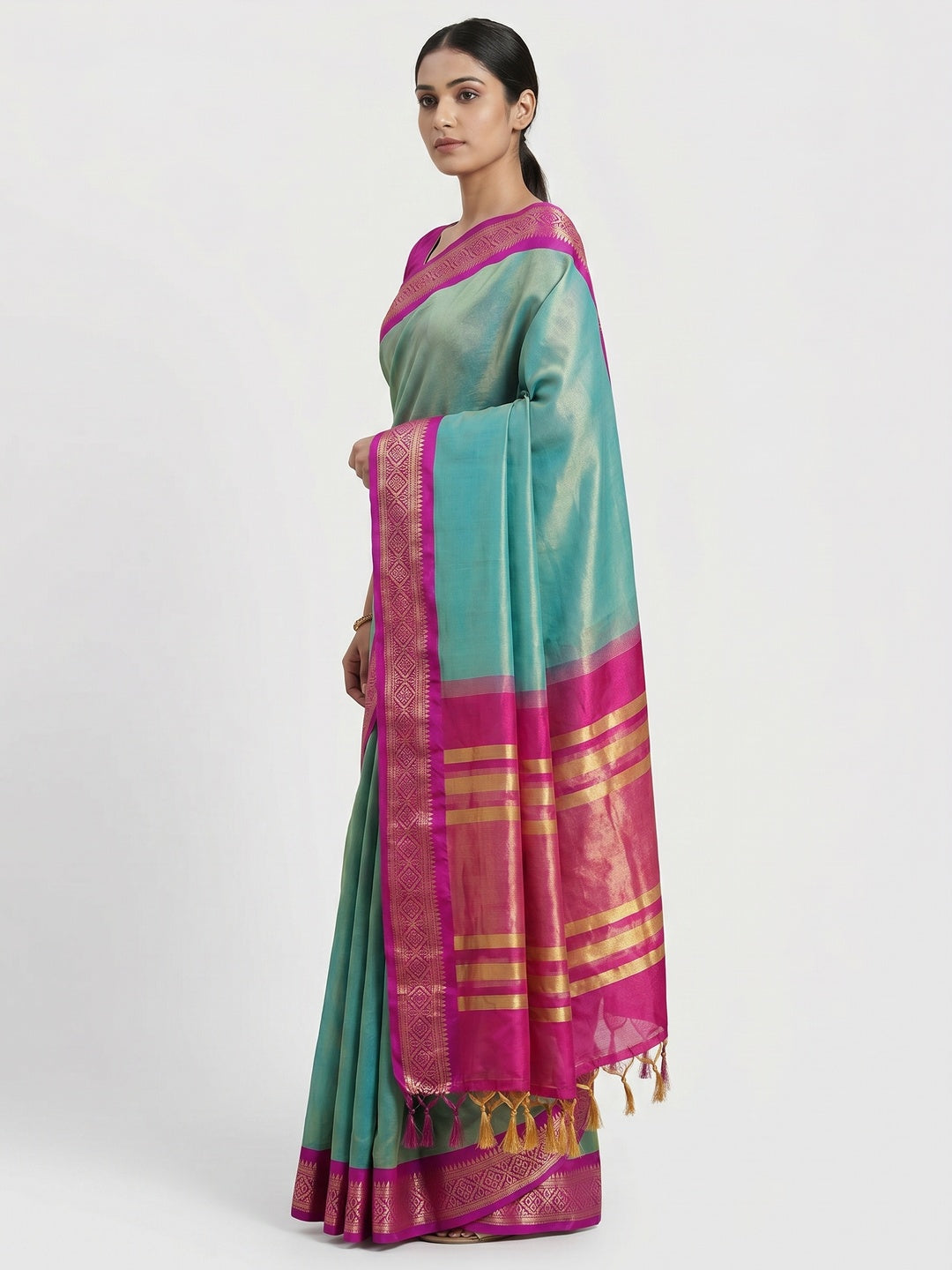Rama Green Woven Cotton Silk Saree - Image 3