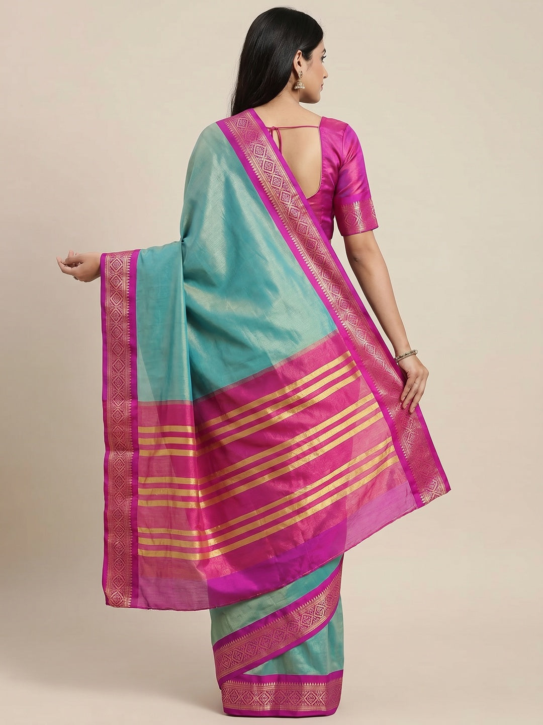 Rama Green Woven Cotton Silk Saree - Image 2