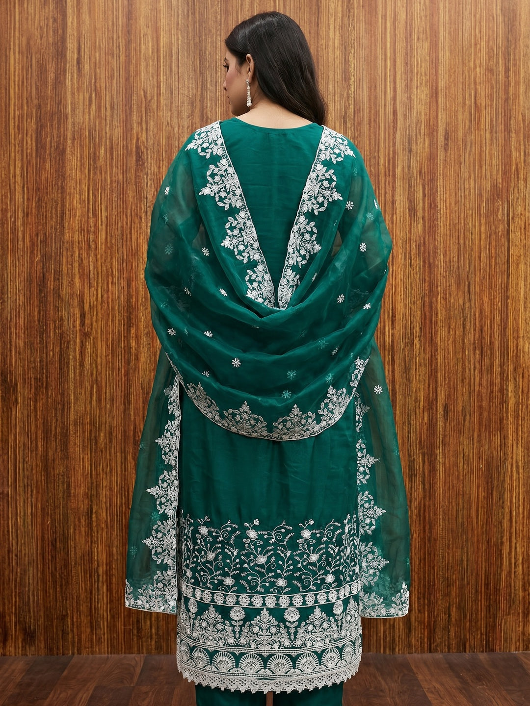 Nitisha NX Green Organza Embroidered Unstitched Dress Material - Image 2