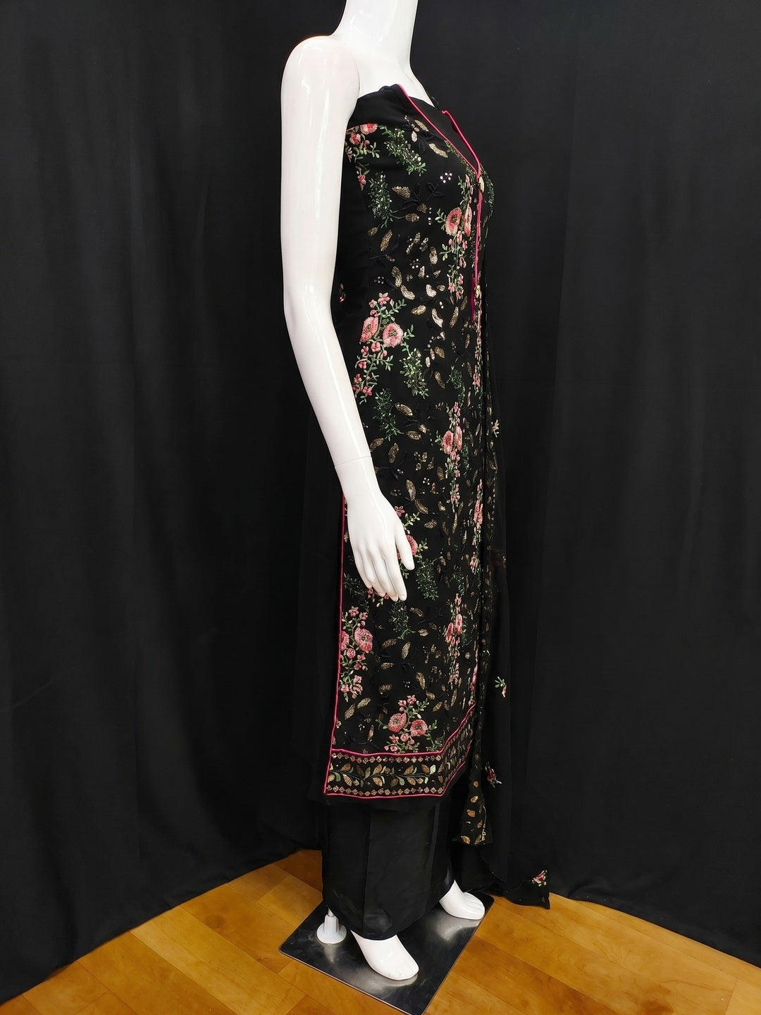 Black Sequins Embroidered Georgette Dress Material - Image 2