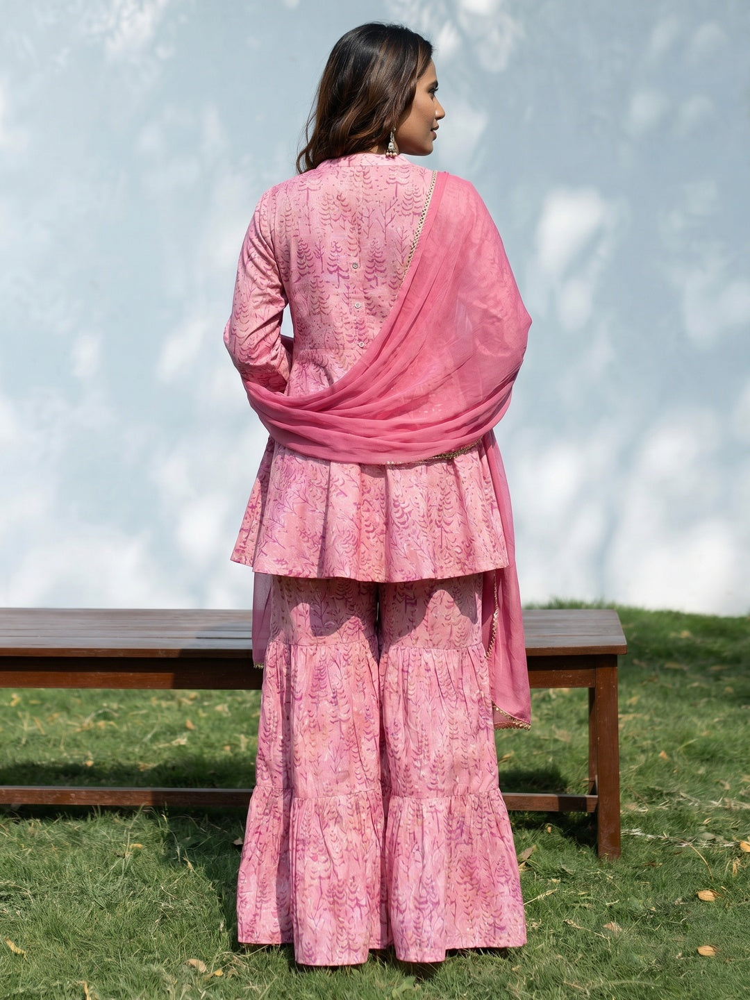 Pink Printed Pure Cotton Sharara Suit - Image 1