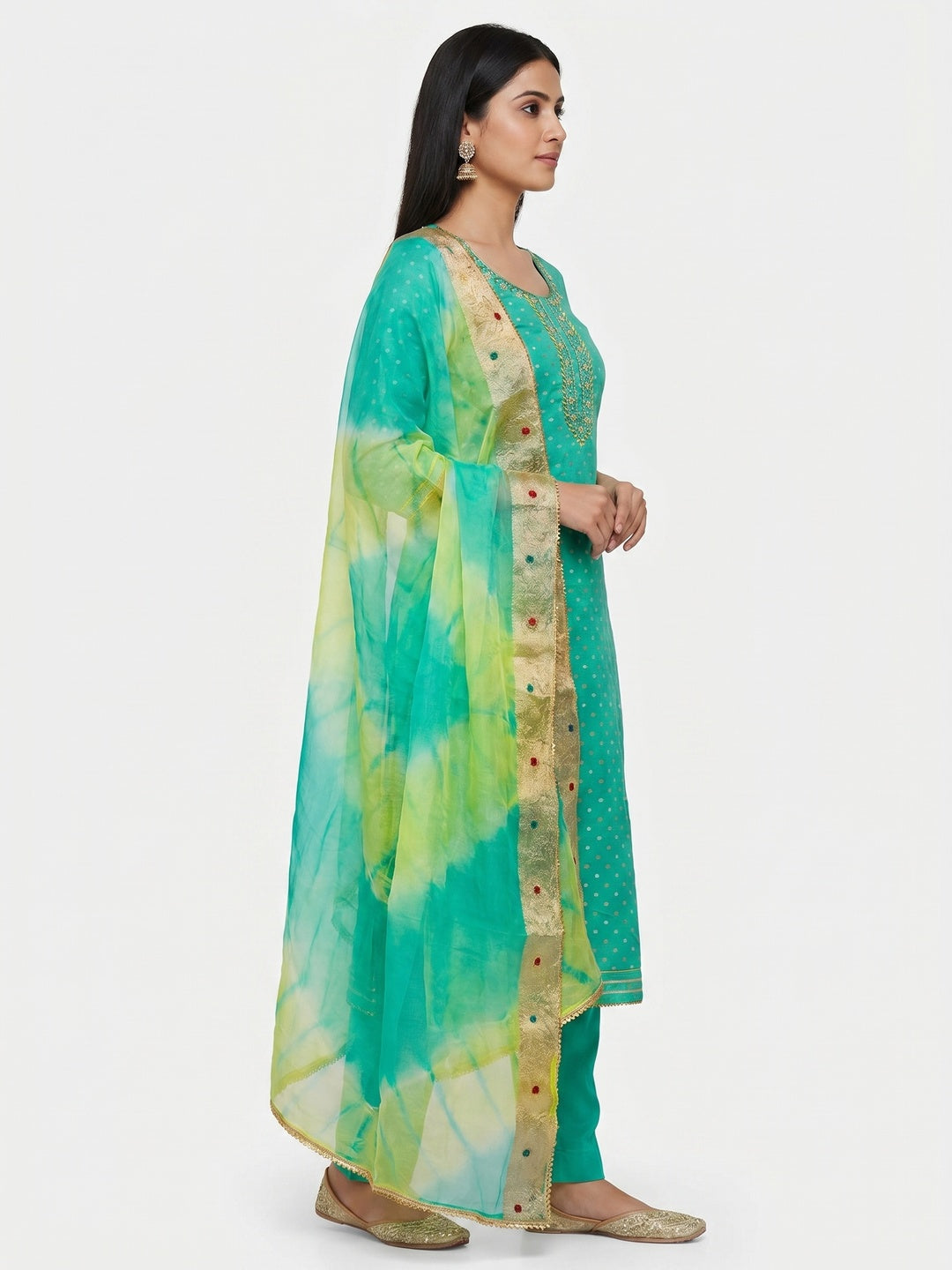 Rama Green Woven With Handwork Modal Dress Material - Image 3