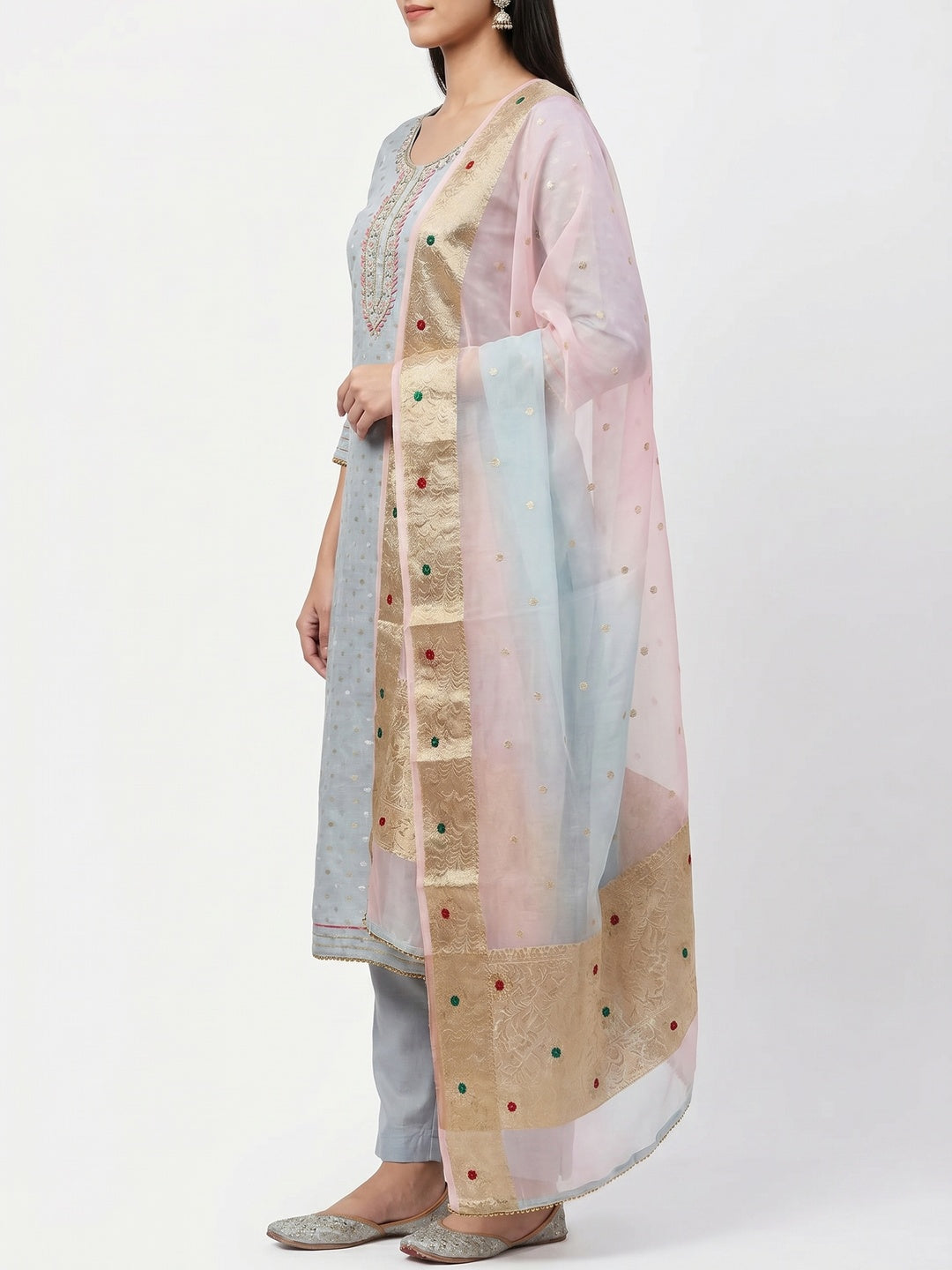 Grey Woven With Handwork Modal Dress Material - Image 3