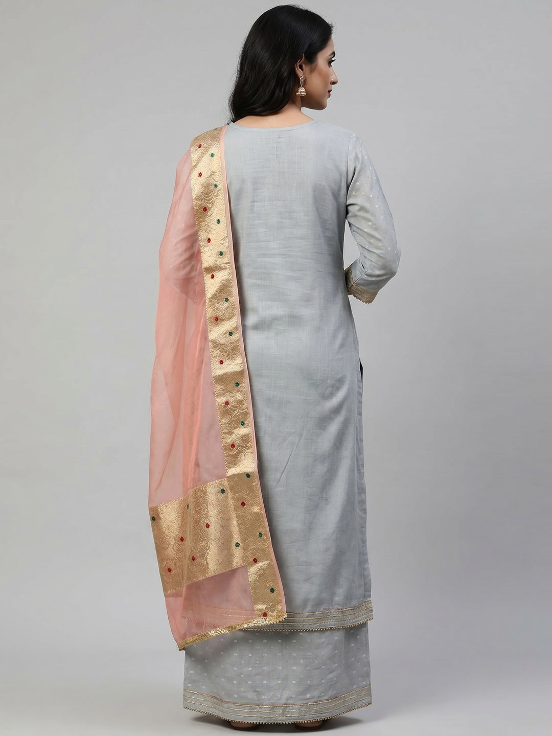 Grey Woven With Handwork Modal Dress Material - Image 2