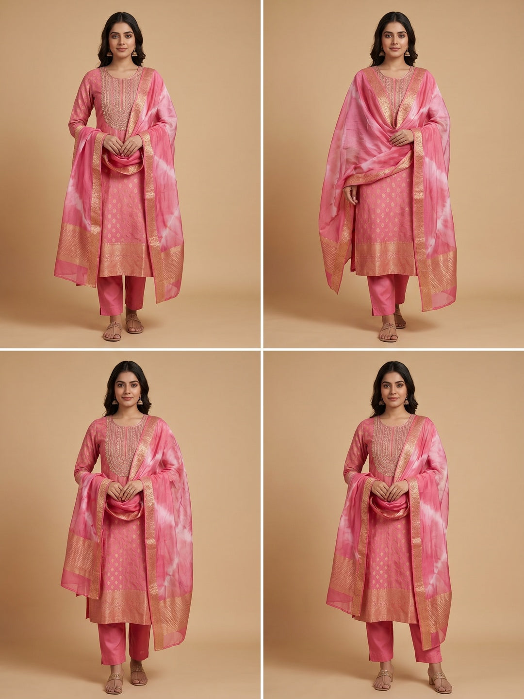 Pink Woven With Handwork Modal Dress Material - Image 1