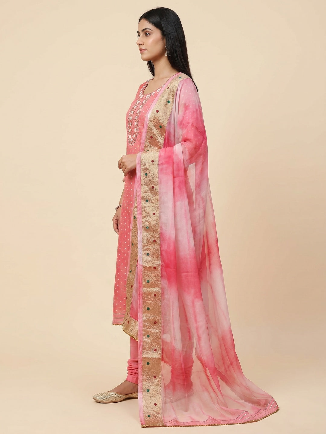Pink Woven With Handwork Modal Dress Material - Image 2