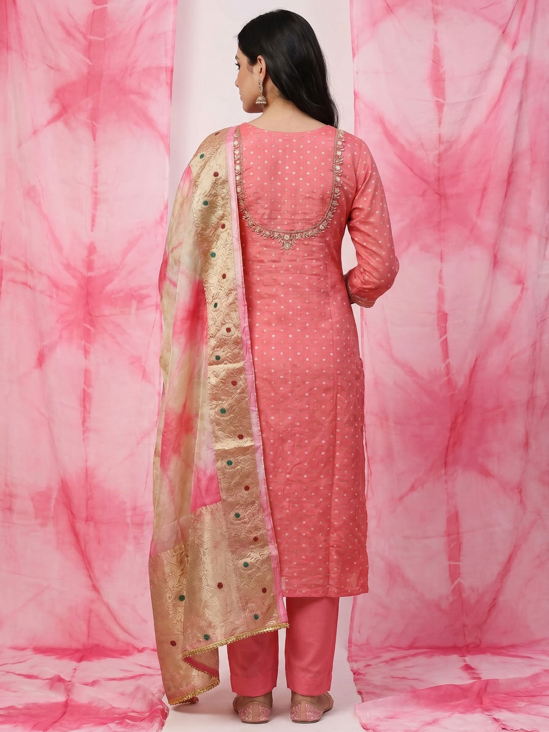 Pink Woven With Handwork Modal Dress Material - Image 3