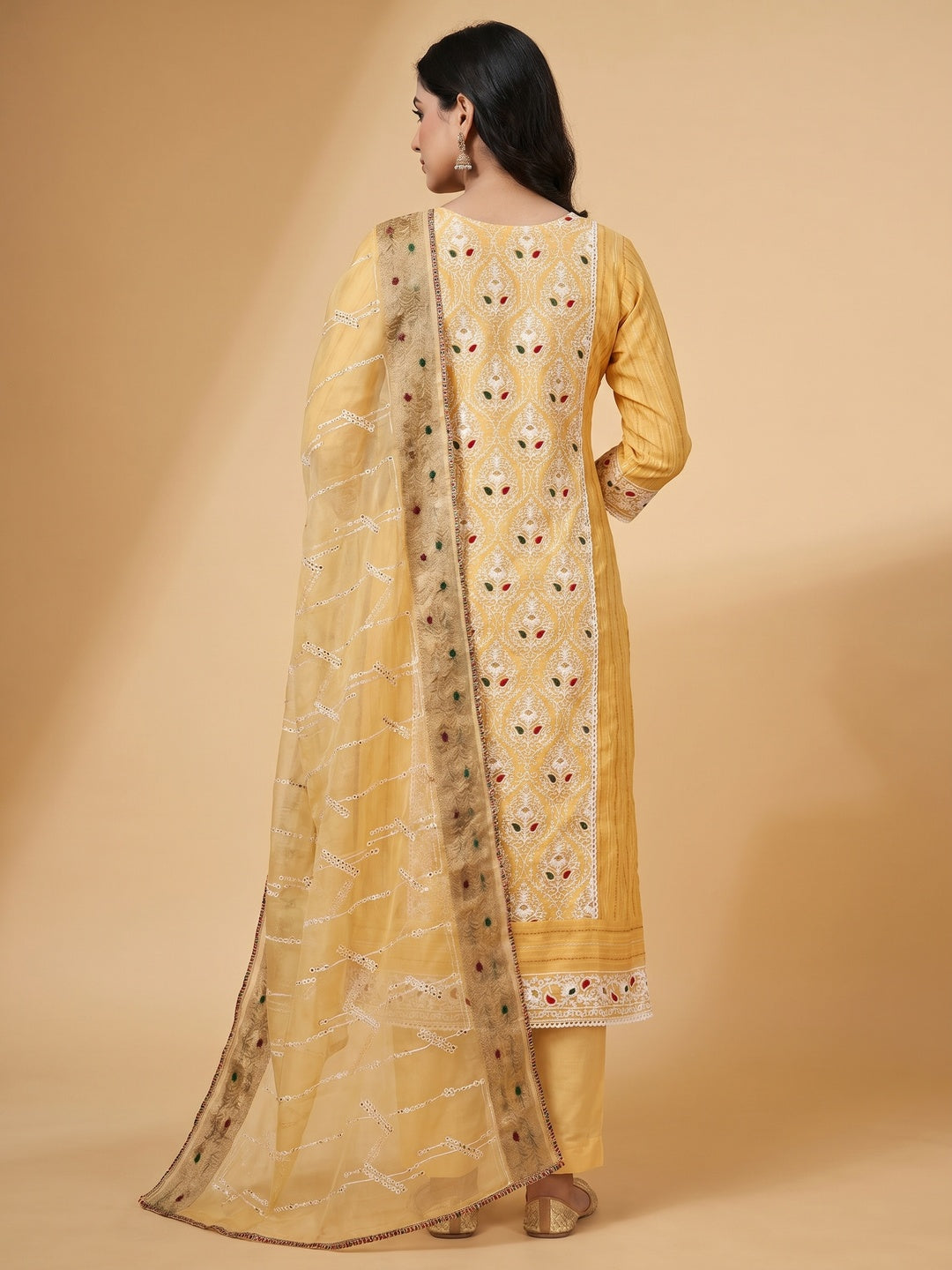 Yellow Floral Embroidered Modal Dress Material - Image 2