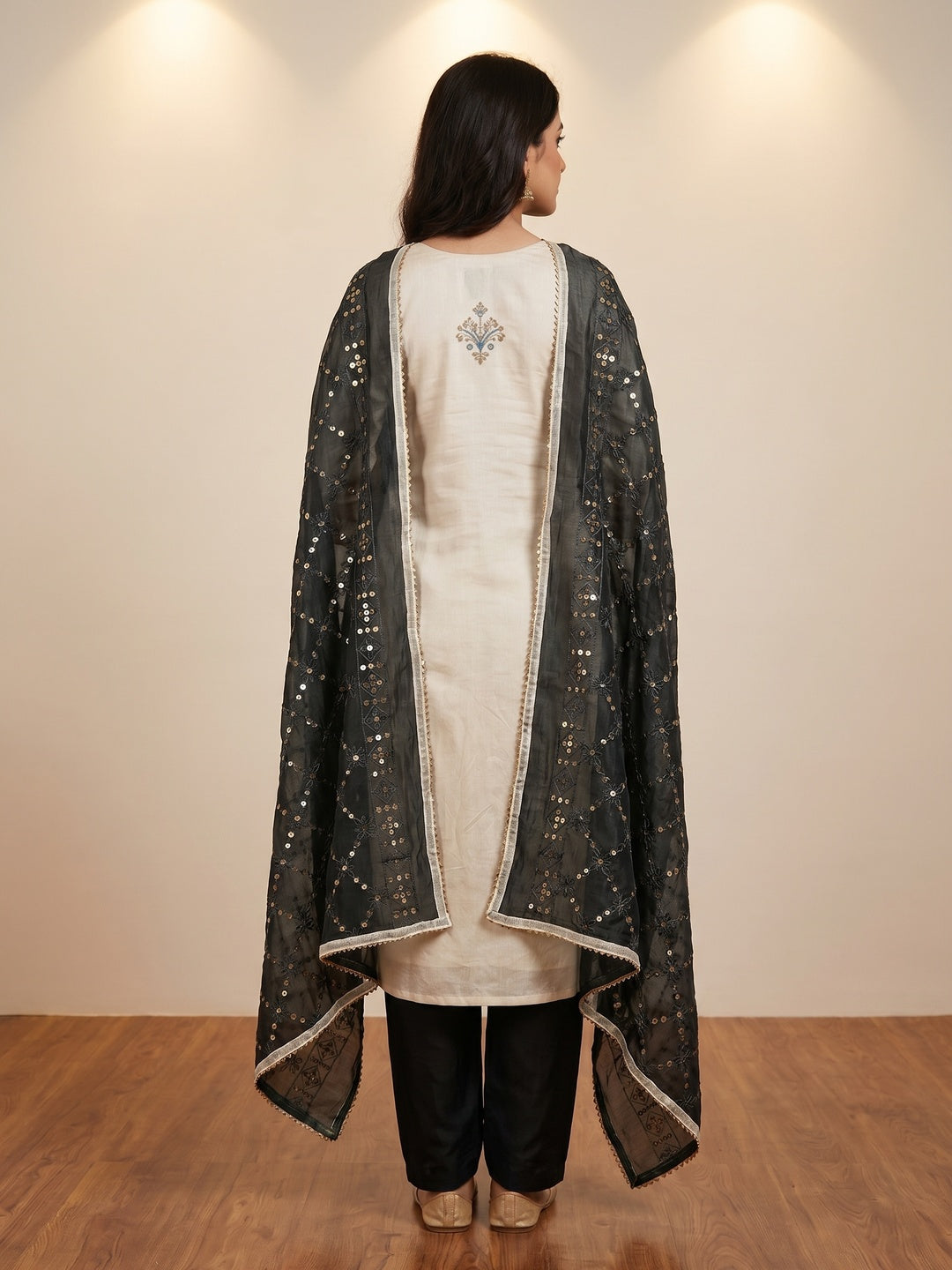 Cream Floral Embroidered Modal Dress Material - Image 3