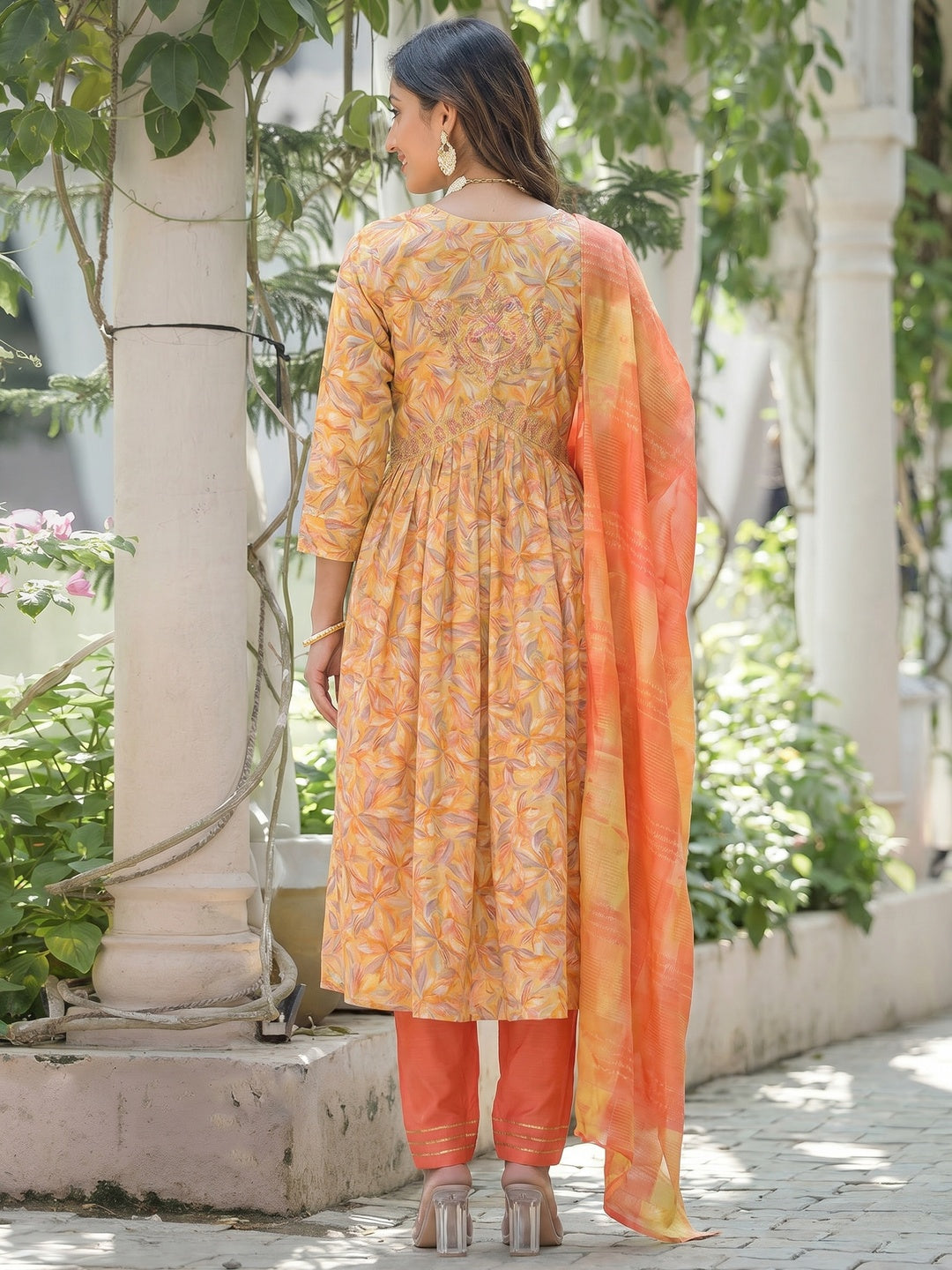 Yellow Floral Printed Modal Anarkali Salwar Suit - Image 1