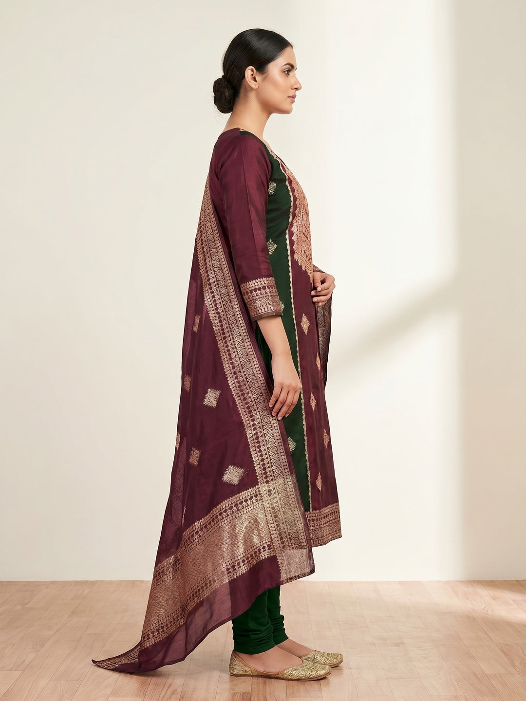 Maroon Woven Chanderi Dress Material - Image 3
