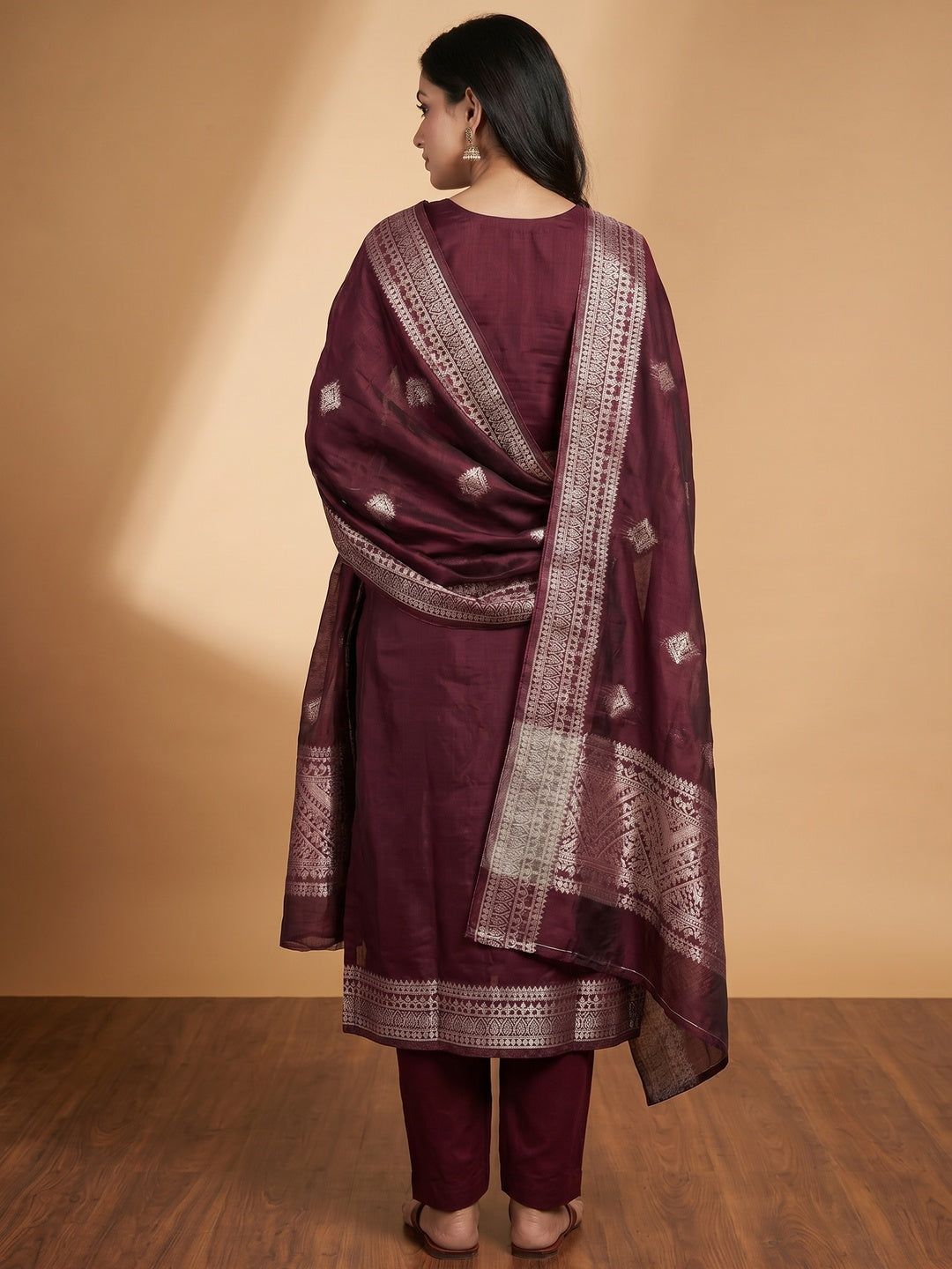 Maroon Woven Chanderi Dress Material - Image 1