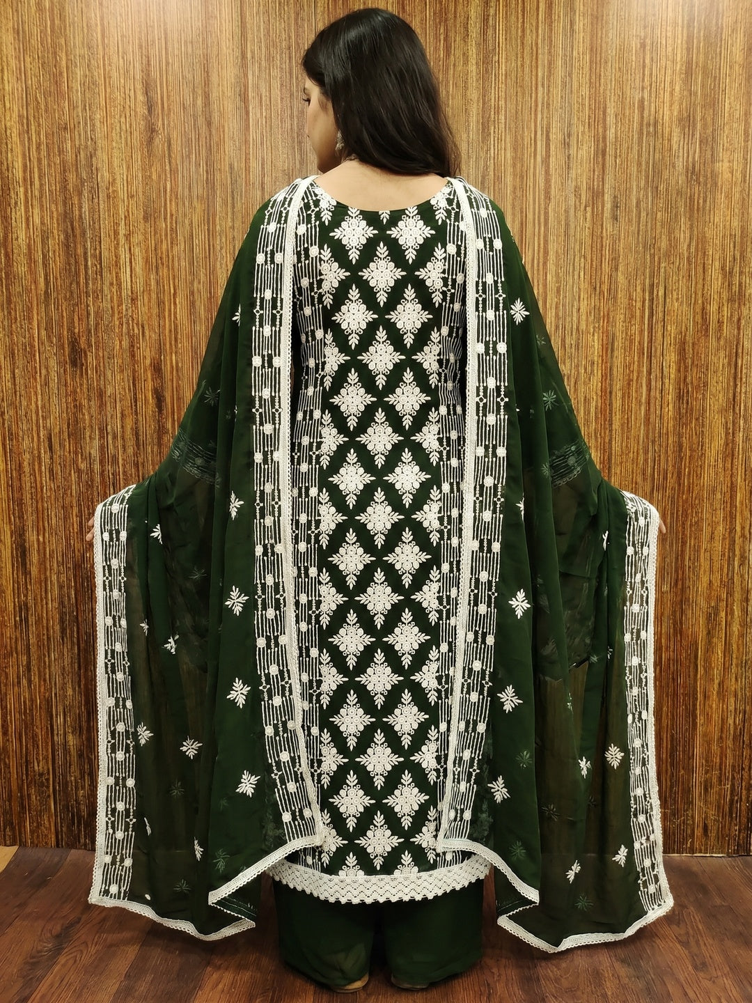 Mehendi Green Floral Embroidered Georgette Dress Material - Image 1