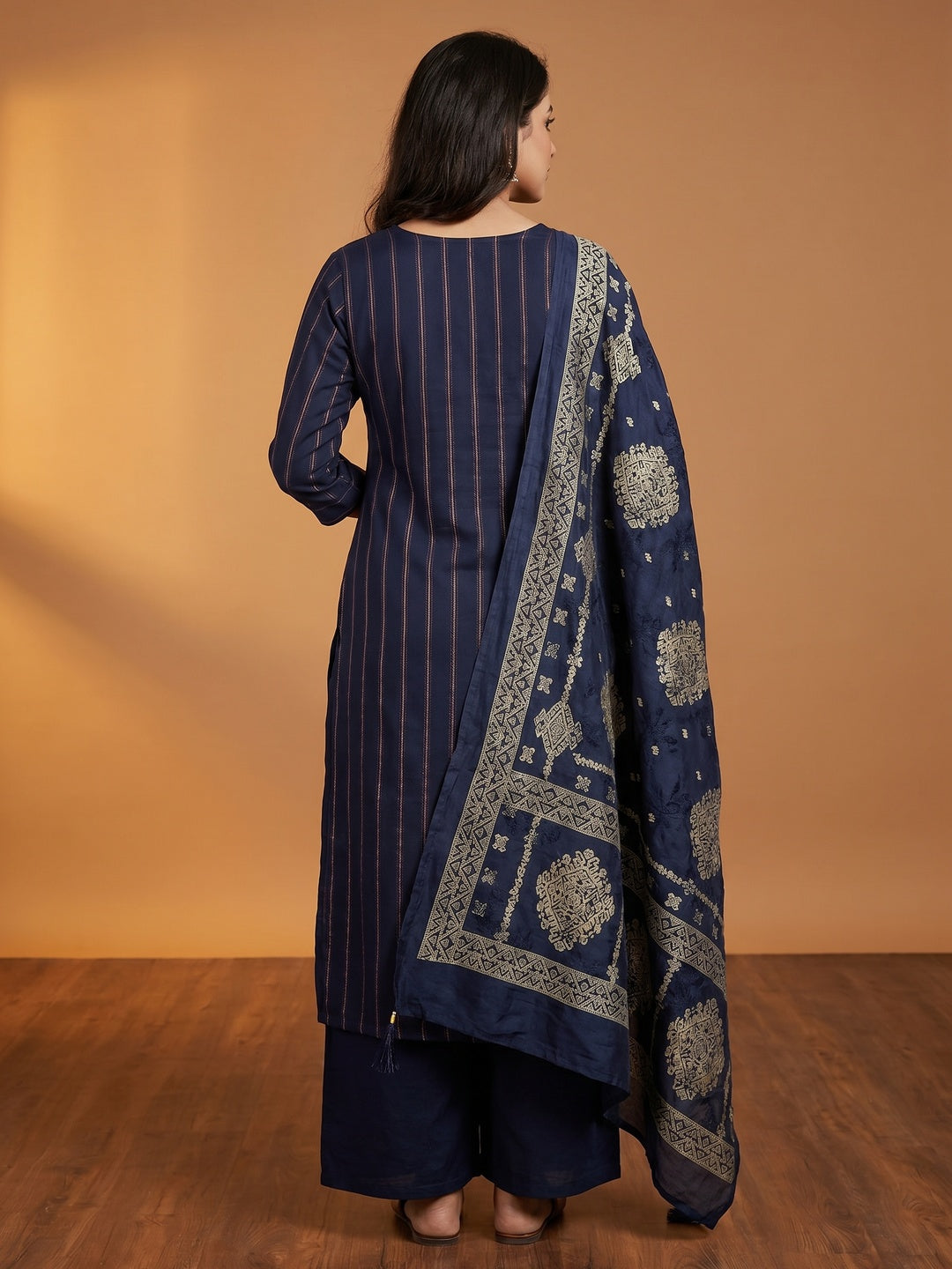 Navy Blue Woven Modal Dress Material - Image 3