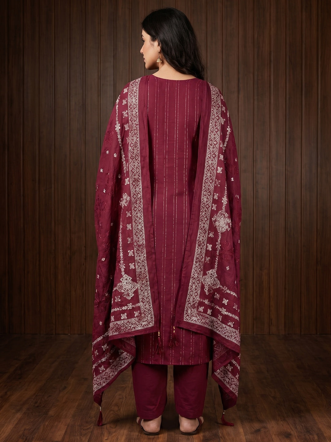 Red Woven Modal Dress Material - Image 2