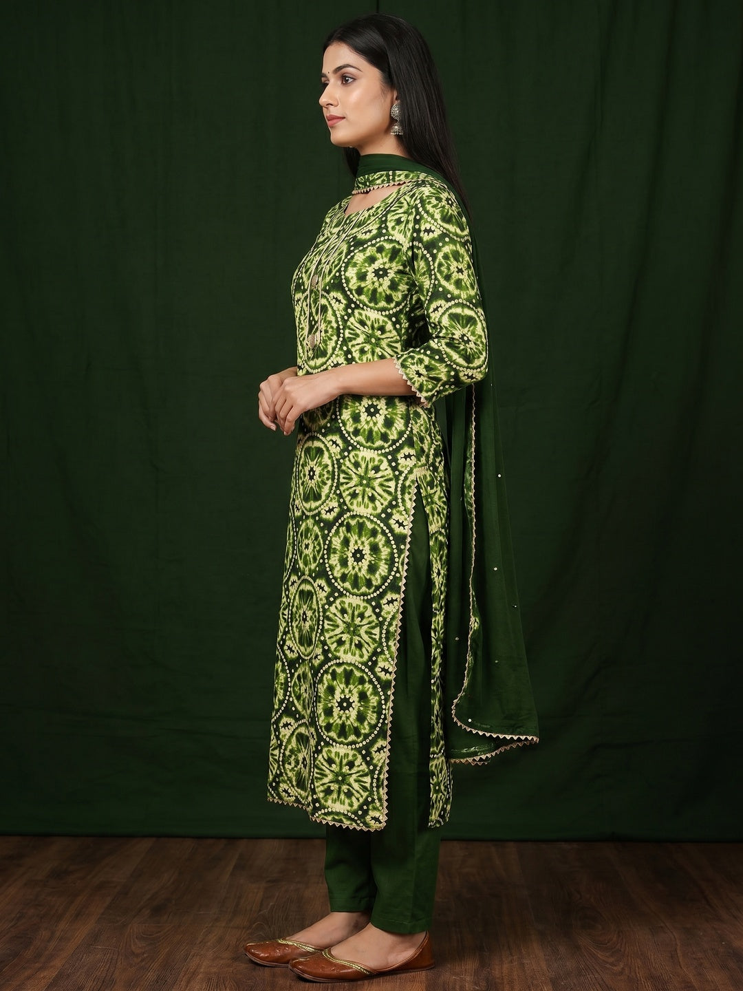 Green Foil Printed Rayon Dress Material - Image 3