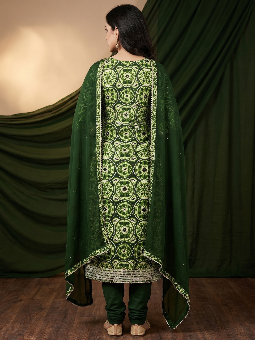 Green Foil Printed Rayon Dress Material - Image 2