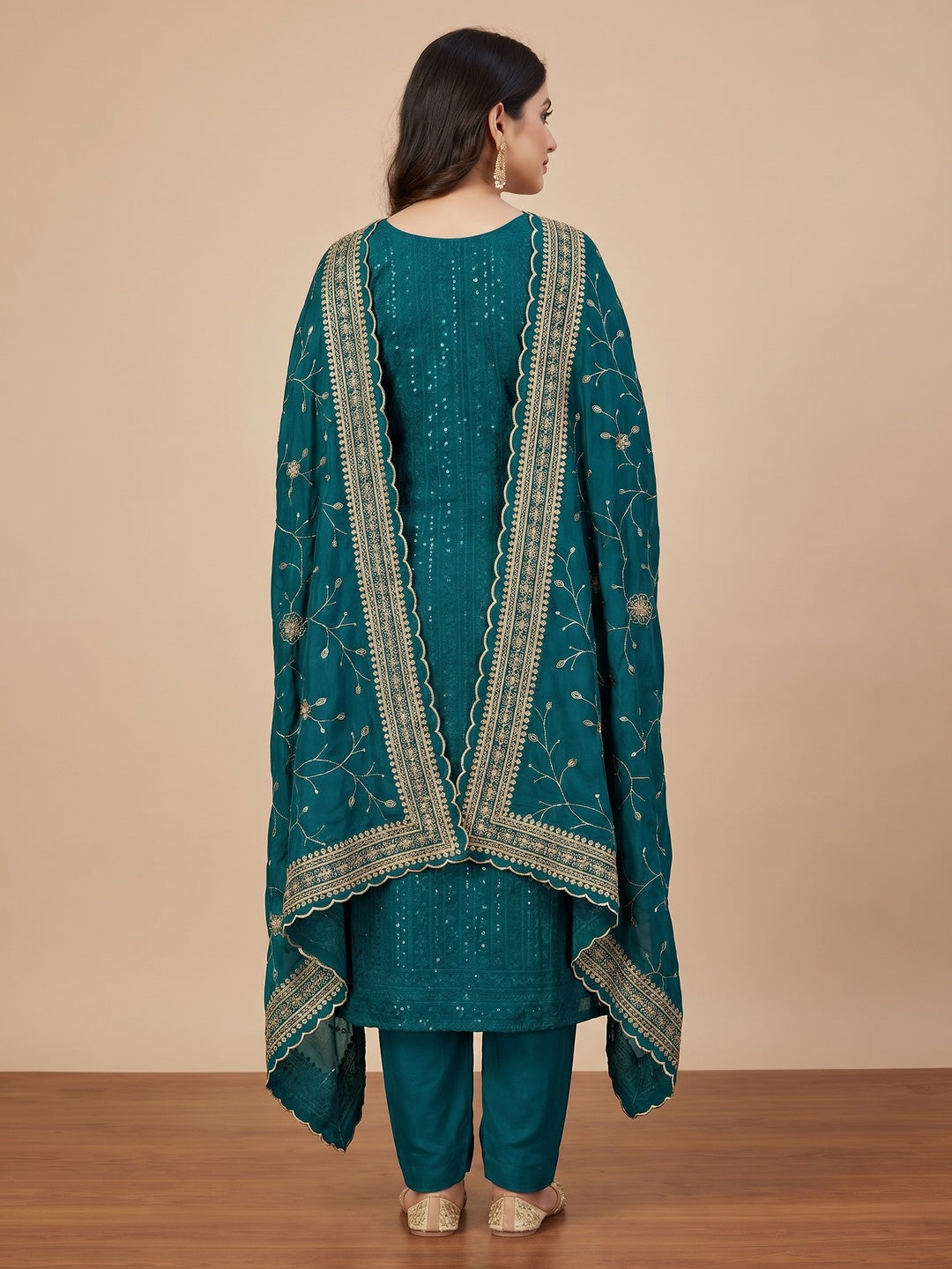 Morpich Sequins Embroidered Chinon Dress Material - Image 2