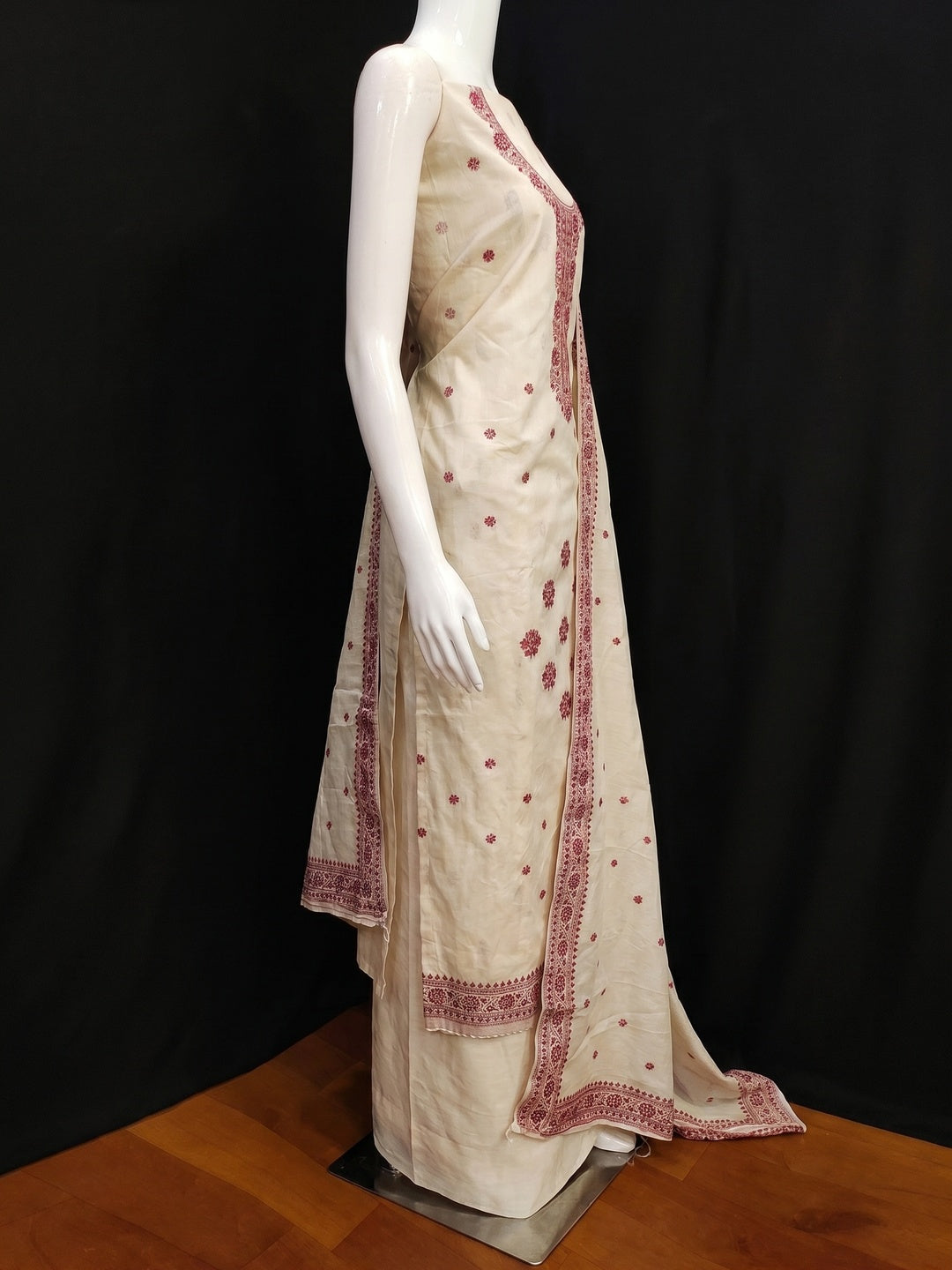 Off White Woven Pure Cotton Dress Material - Image 3