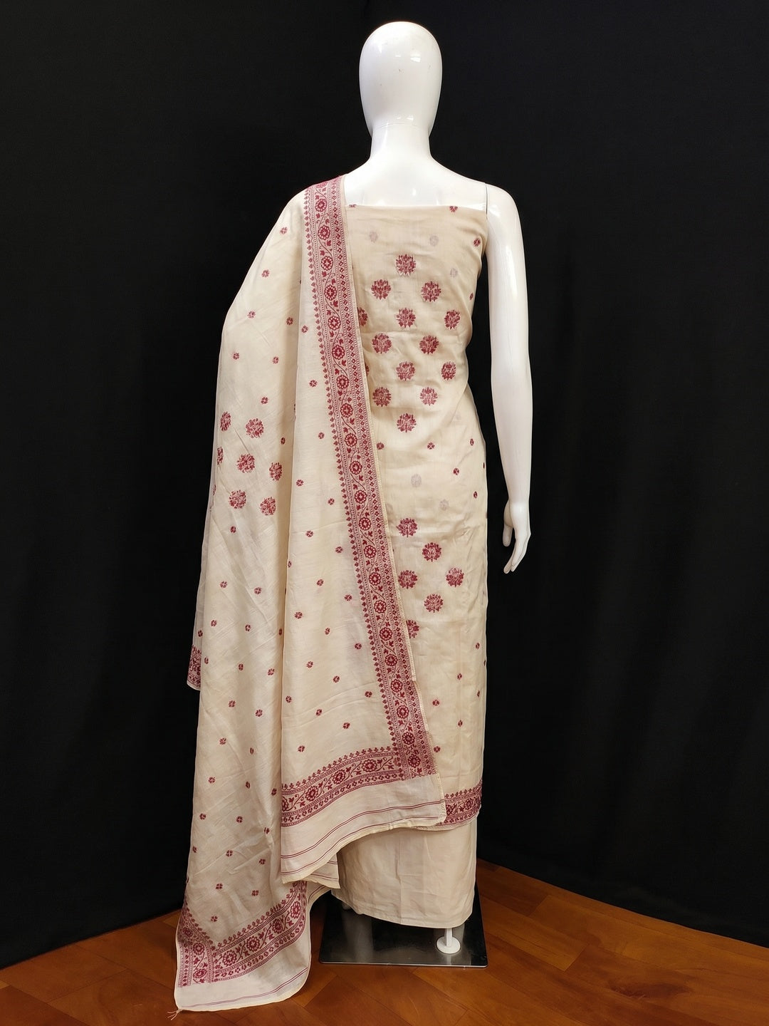 Off White Woven Pure Cotton Dress Material - Image 2