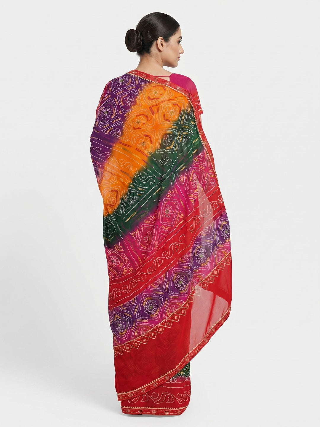Multicolor Printed Georgette Saree With Diamond Lace Border - Image 2