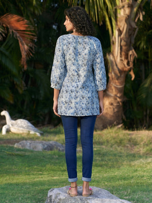 Blue Printed Rayon Top - Image 1