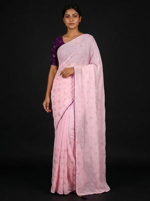 Pink Embroidered Georgette Saree - Image 1