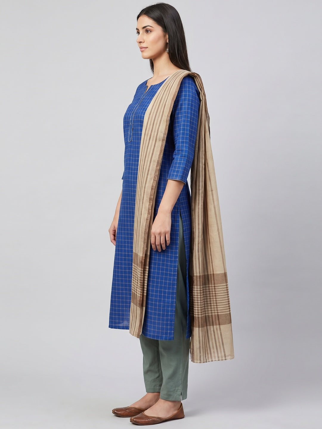 Royal Blue Woven Cotton Blend Dress Material - Image 2
