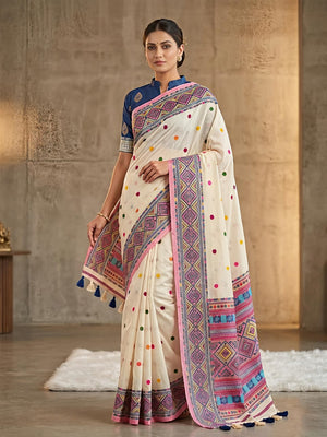 Peachmode Blue Assam Silk Saree with Woven Pallu - Image 1
