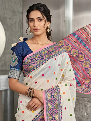 Peachmode Blue Assam Silk Saree with Woven Pallu - Image 2