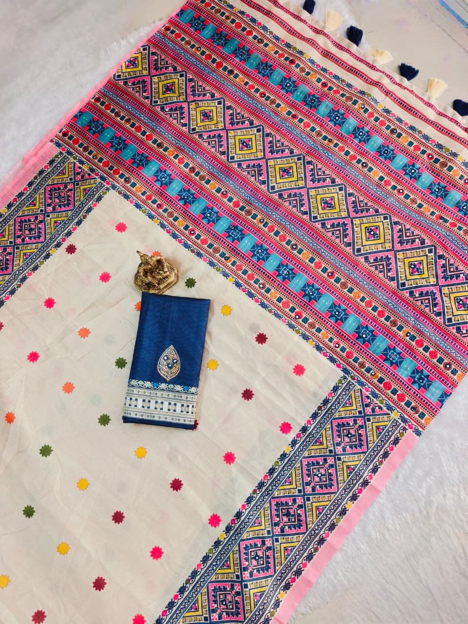 Peachmode Blue Assam Silk Saree with Woven Pallu - Image 3