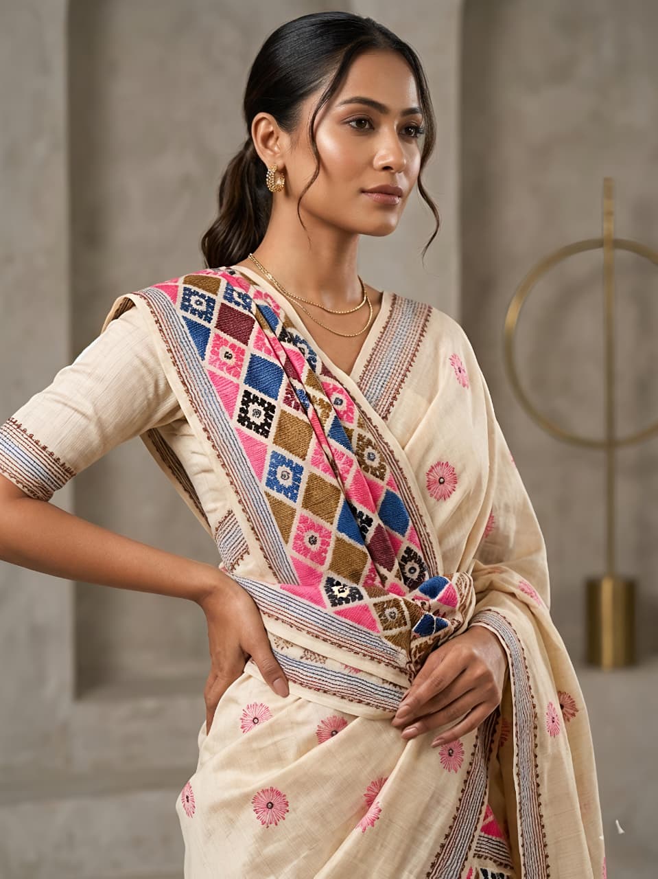 Peachmode Blue Assam Silk Saree with Woven Pallu - Image 4