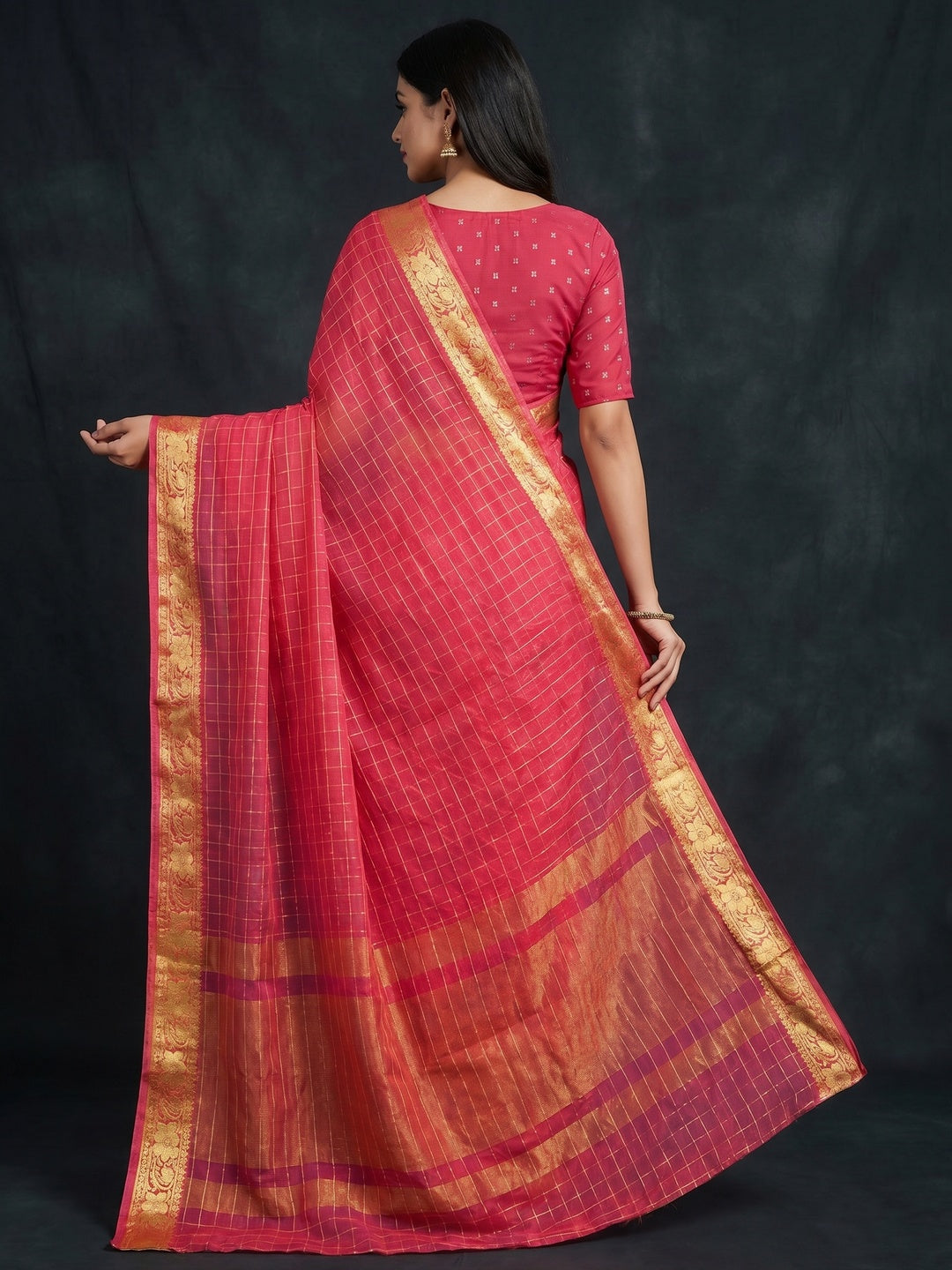 Pink Woven Chiffon Saree - Image 2