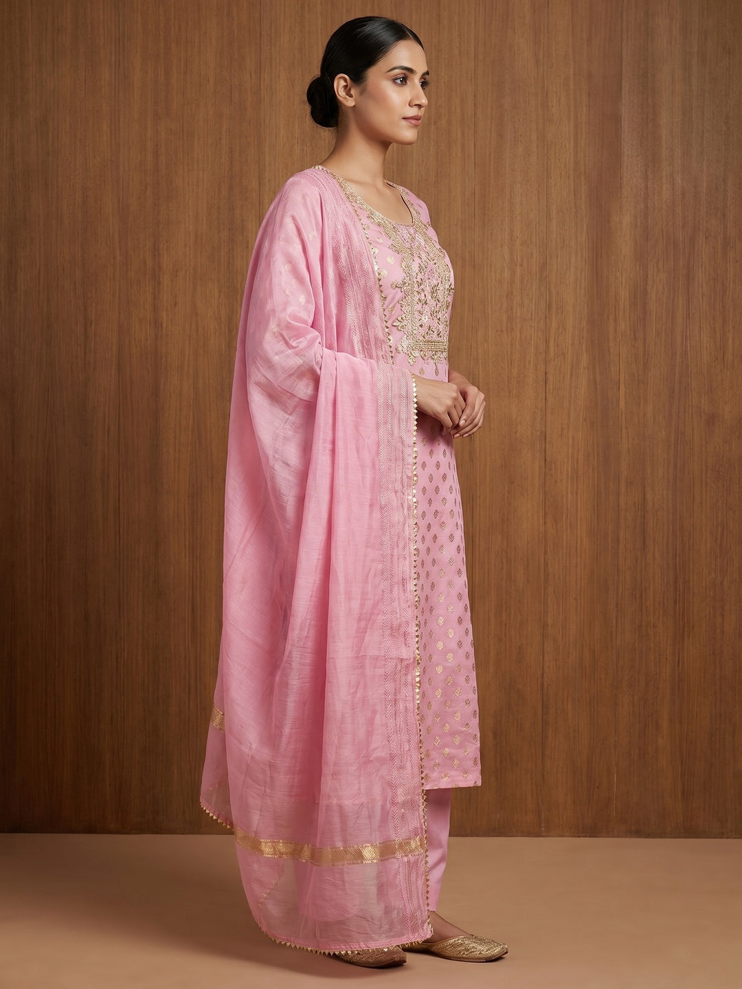 Pink Woven Jacquard Dress Material - Image 3
