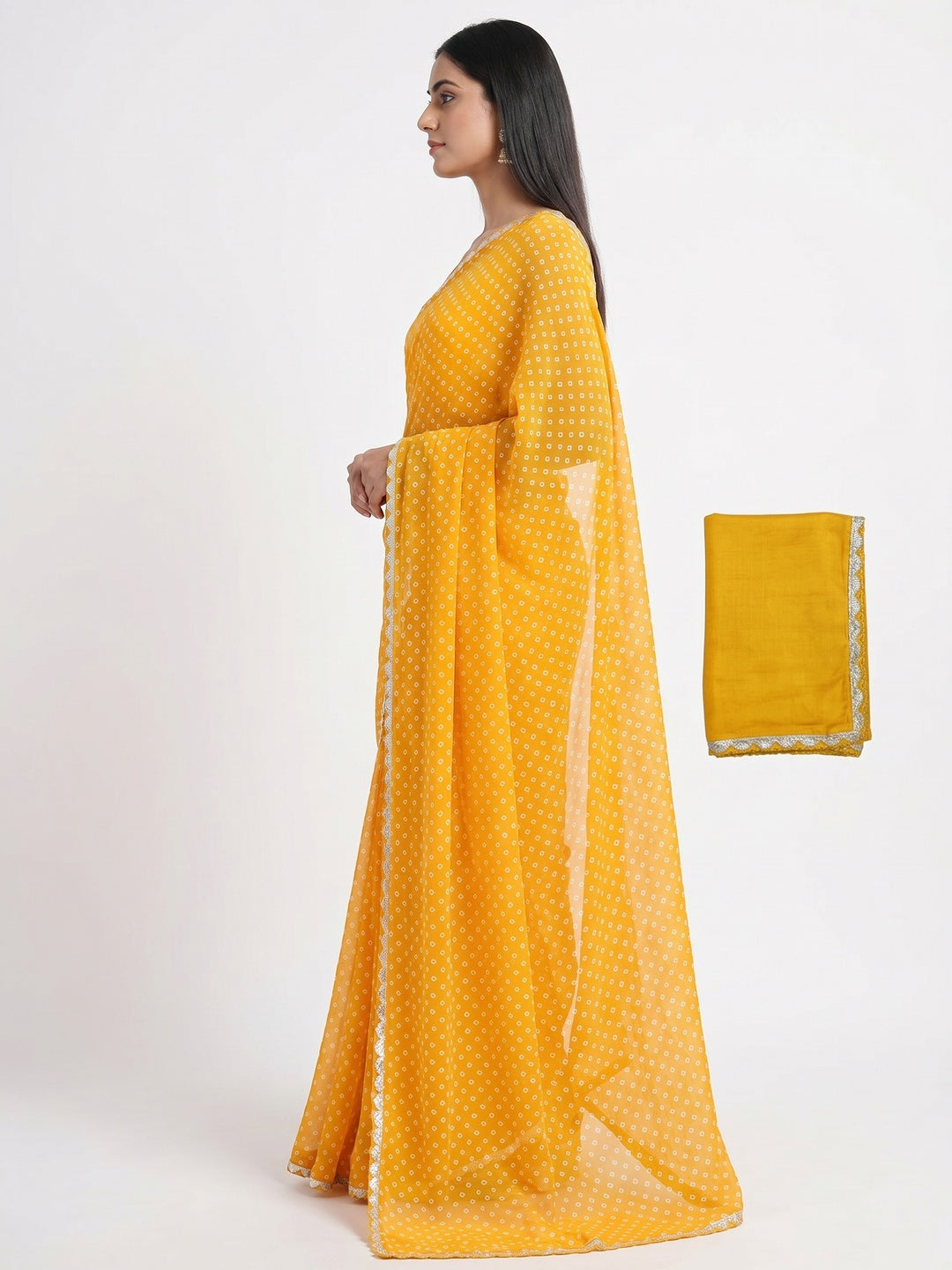 Yellow Bandhani Printed Georgette Saree - Image 3