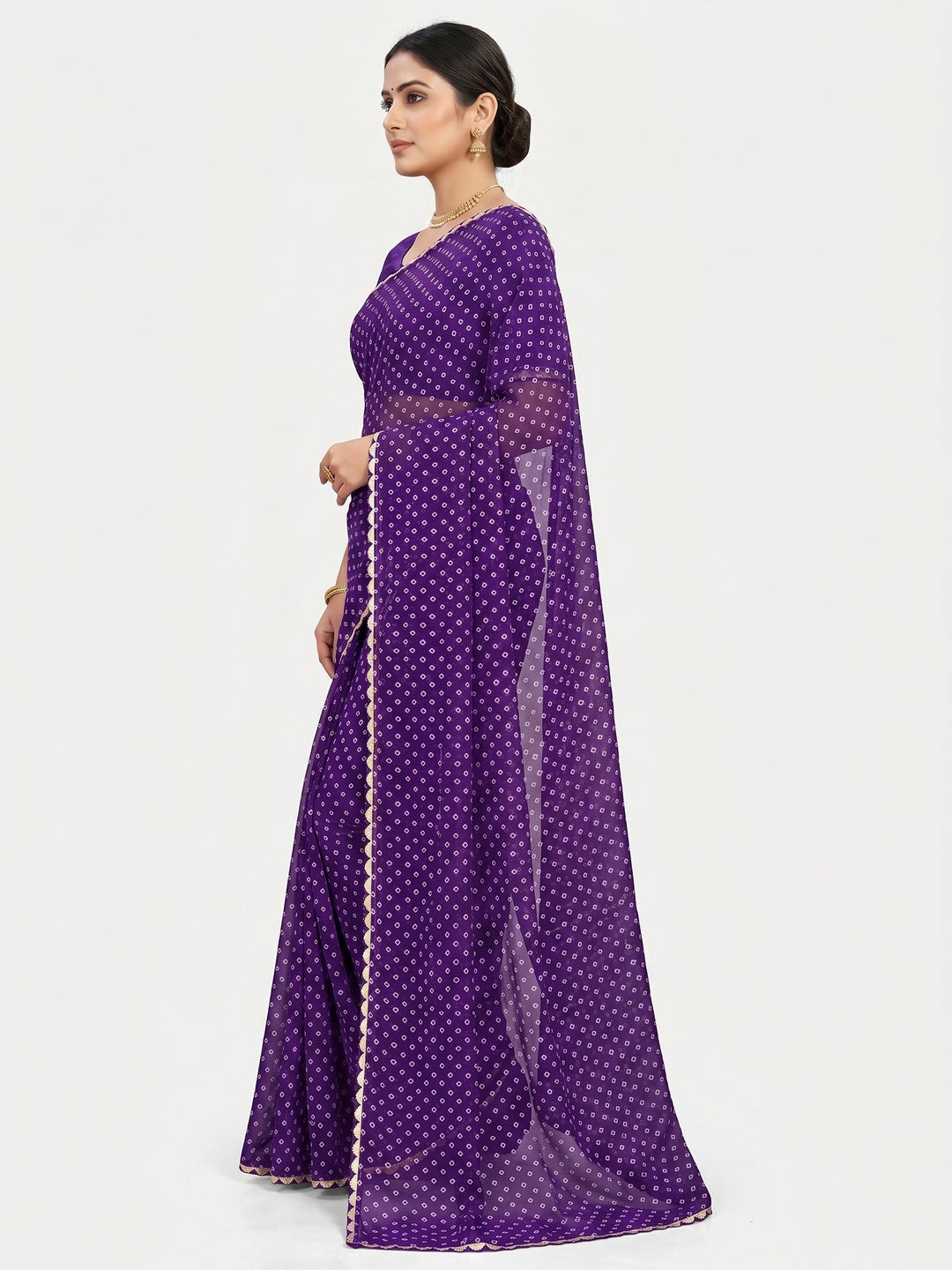 Purple Bandhani Printed Georgette Saree - Image 2