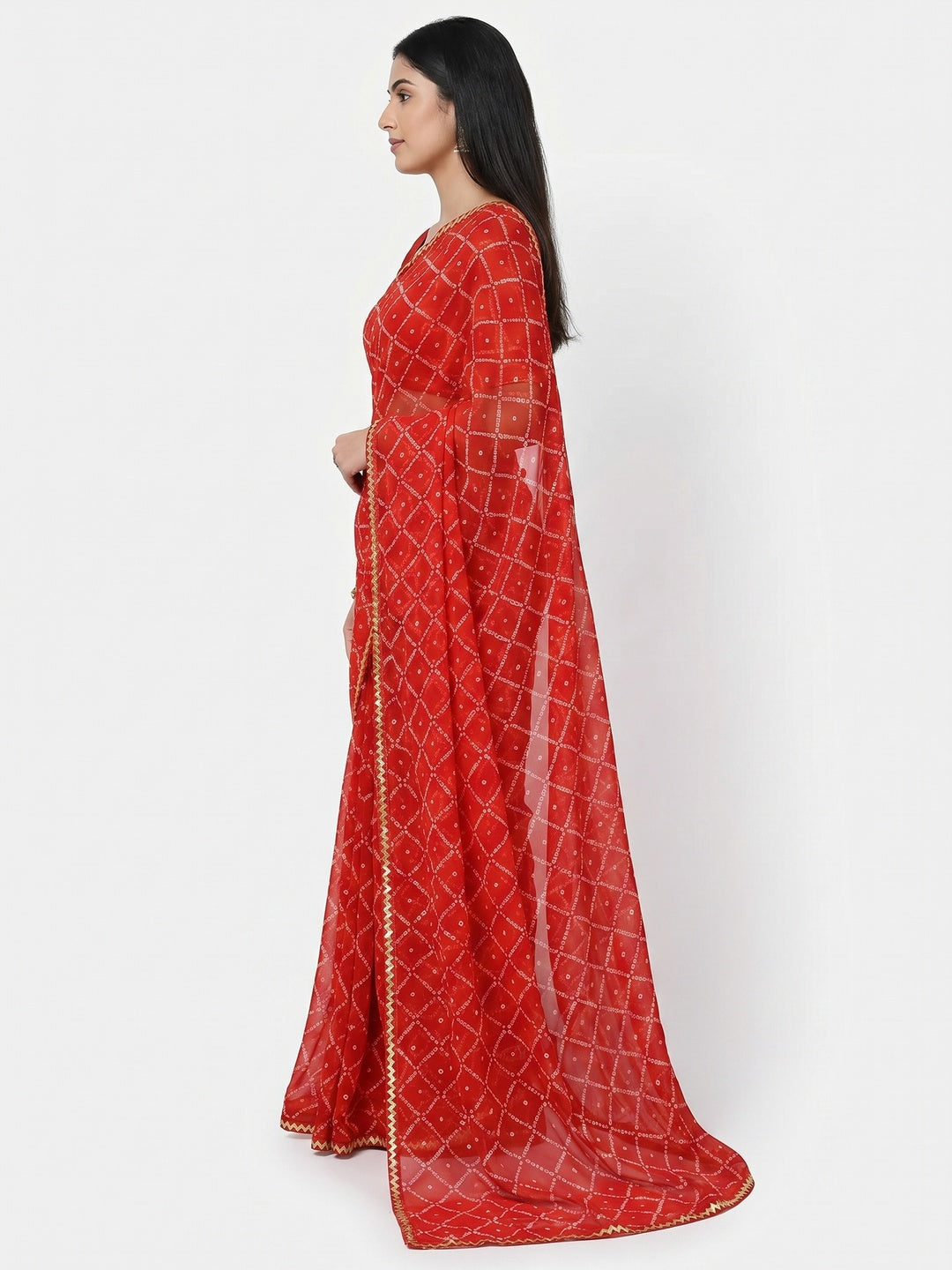 Red Bandhani Printed Georgette Saree - Image 3