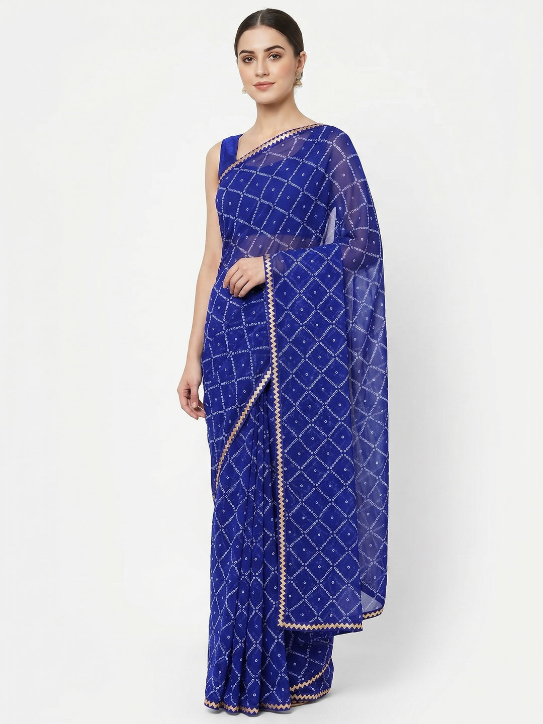 Blue Bandhani Printed Georgette Saree - Image 1