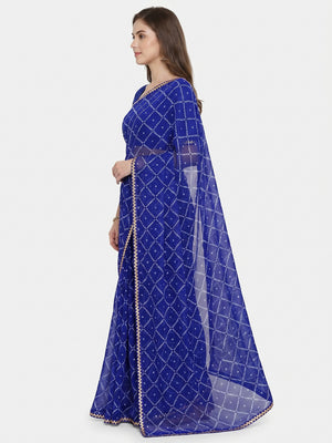Blue Bandhani Printed Georgette Saree - Image 2