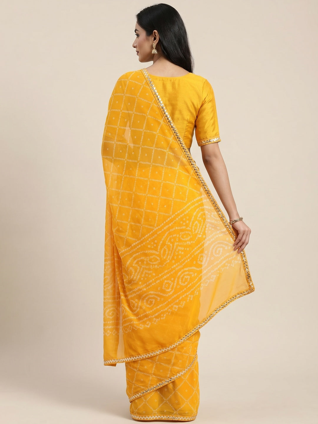Yellow Bandhani Printed Georgette Saree - Image 3
