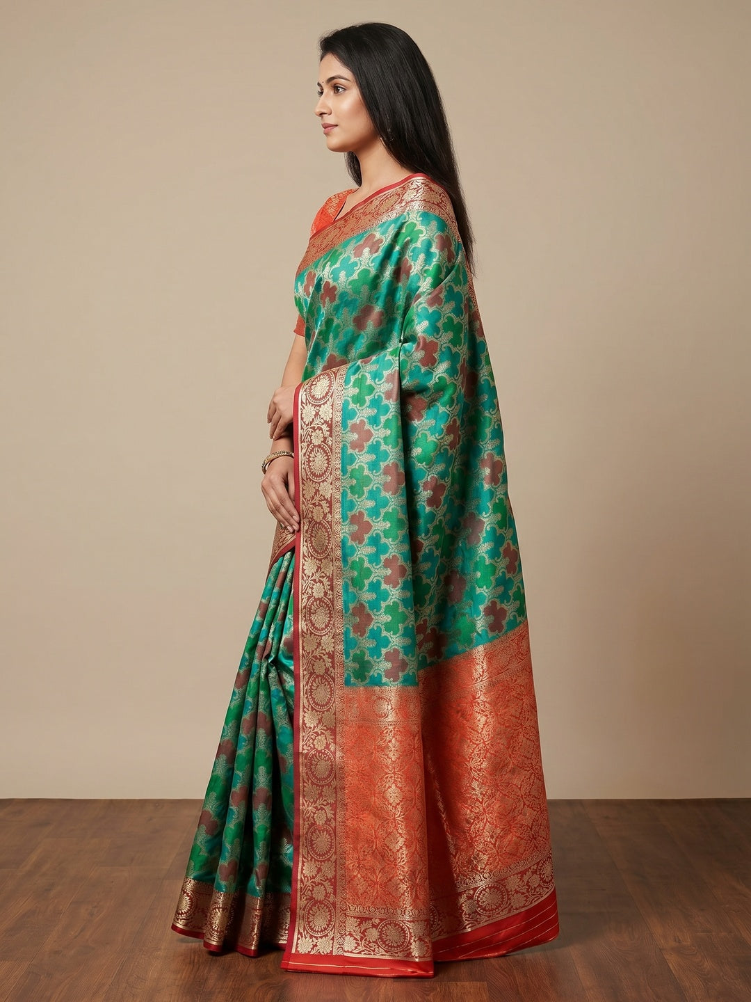 Rama Green Woven Banarasi Silk Saree - Image 3