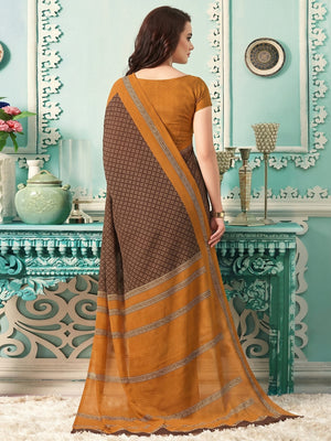 Brown Printed Crepe Silk Saree - Image 1