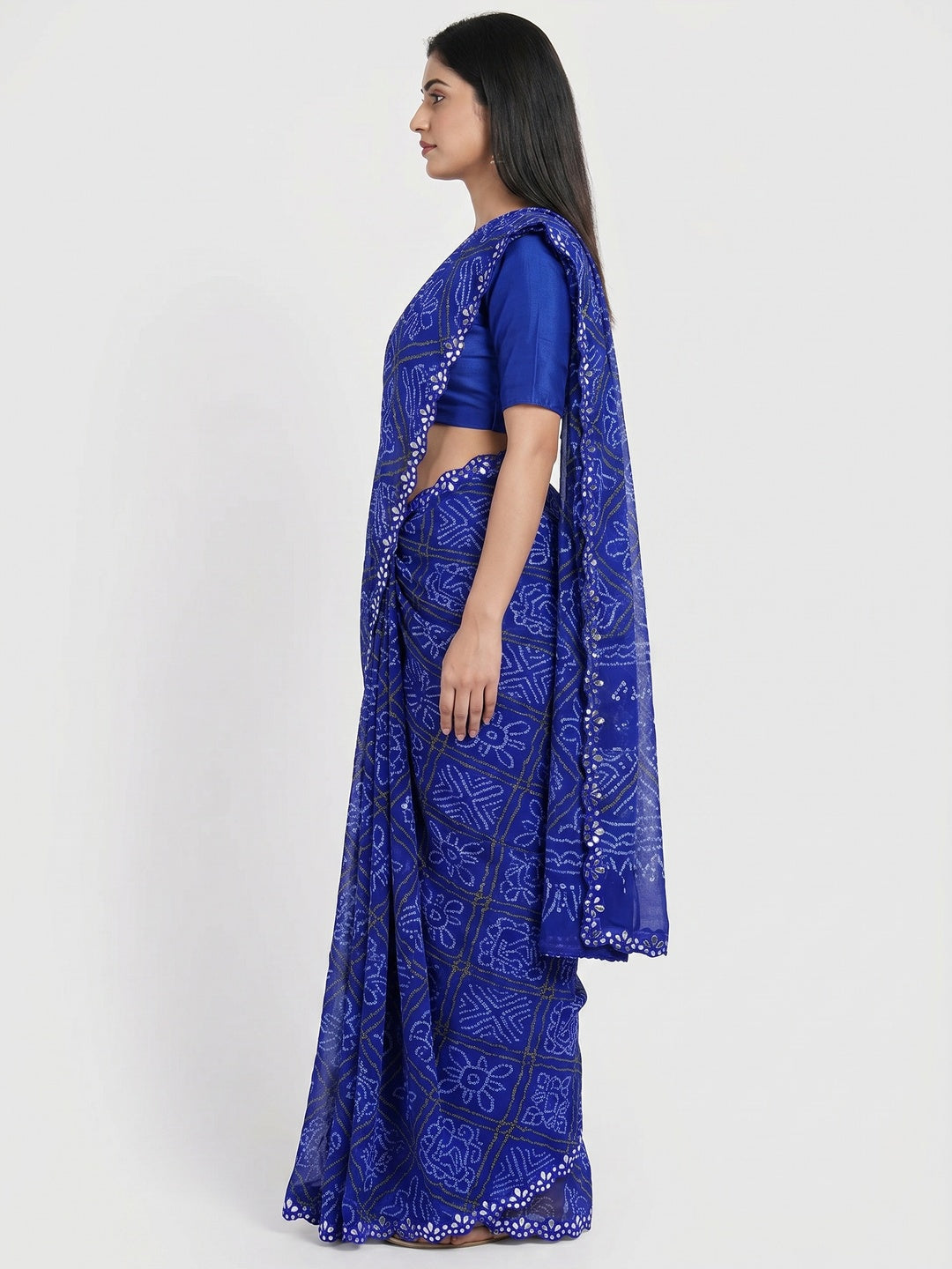 Blue Bandhani Printed Georgette Saree - Image 3
