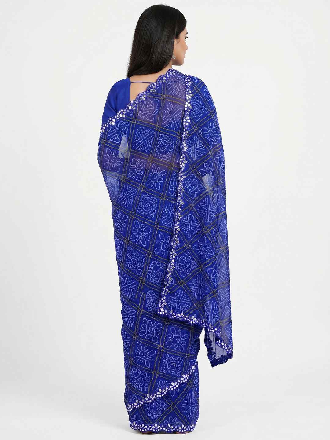 Blue Bandhani Printed Georgette Saree - Image 2