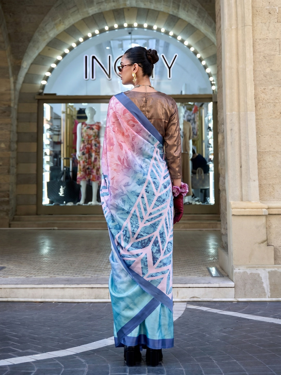 Multicolor Digital Printed Satin Saree - Image 2