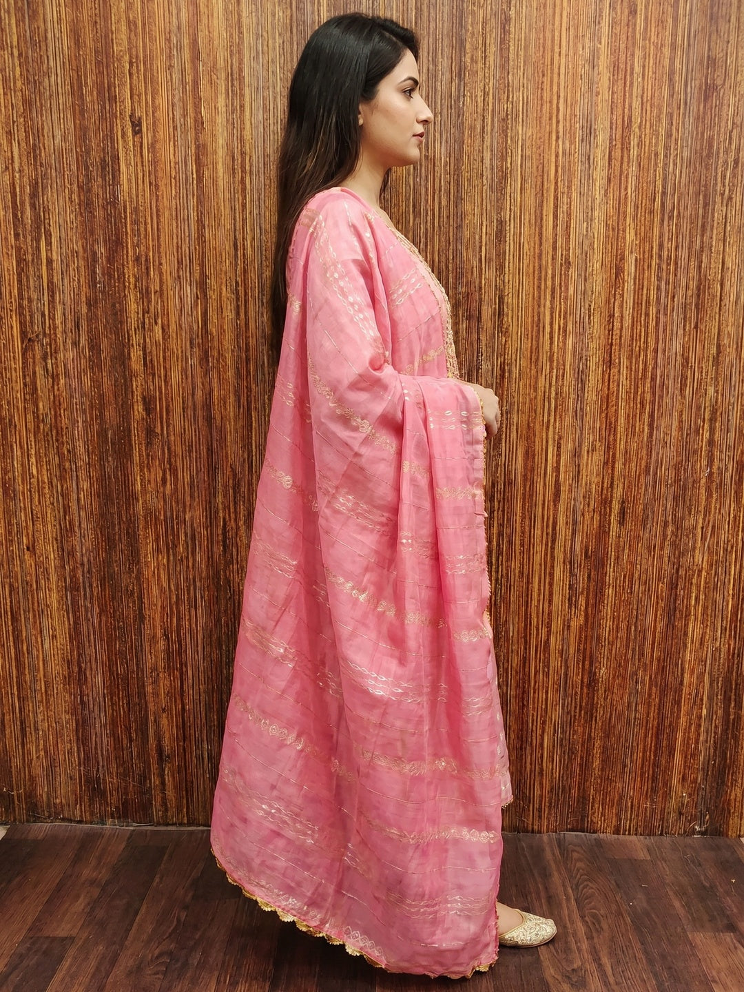 Pink Woven With Handwork Jacquard Dress Material - Image 2